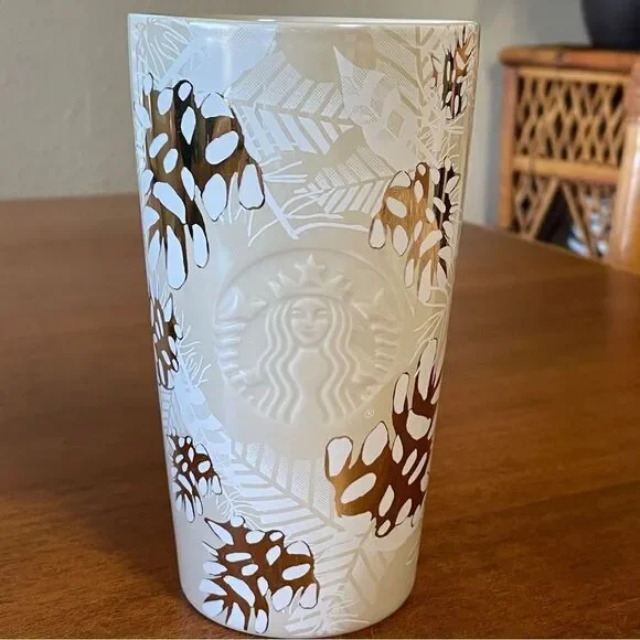 Starbucks 2020 Holiday Pinecone Ceramic Tumbler with Leaf Design 12 oz. - Picture 2 of 11